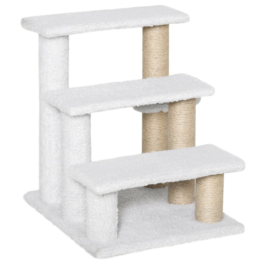 PawHut Pet Stair with 3-step Climb Ladder, Scratching Posts, White