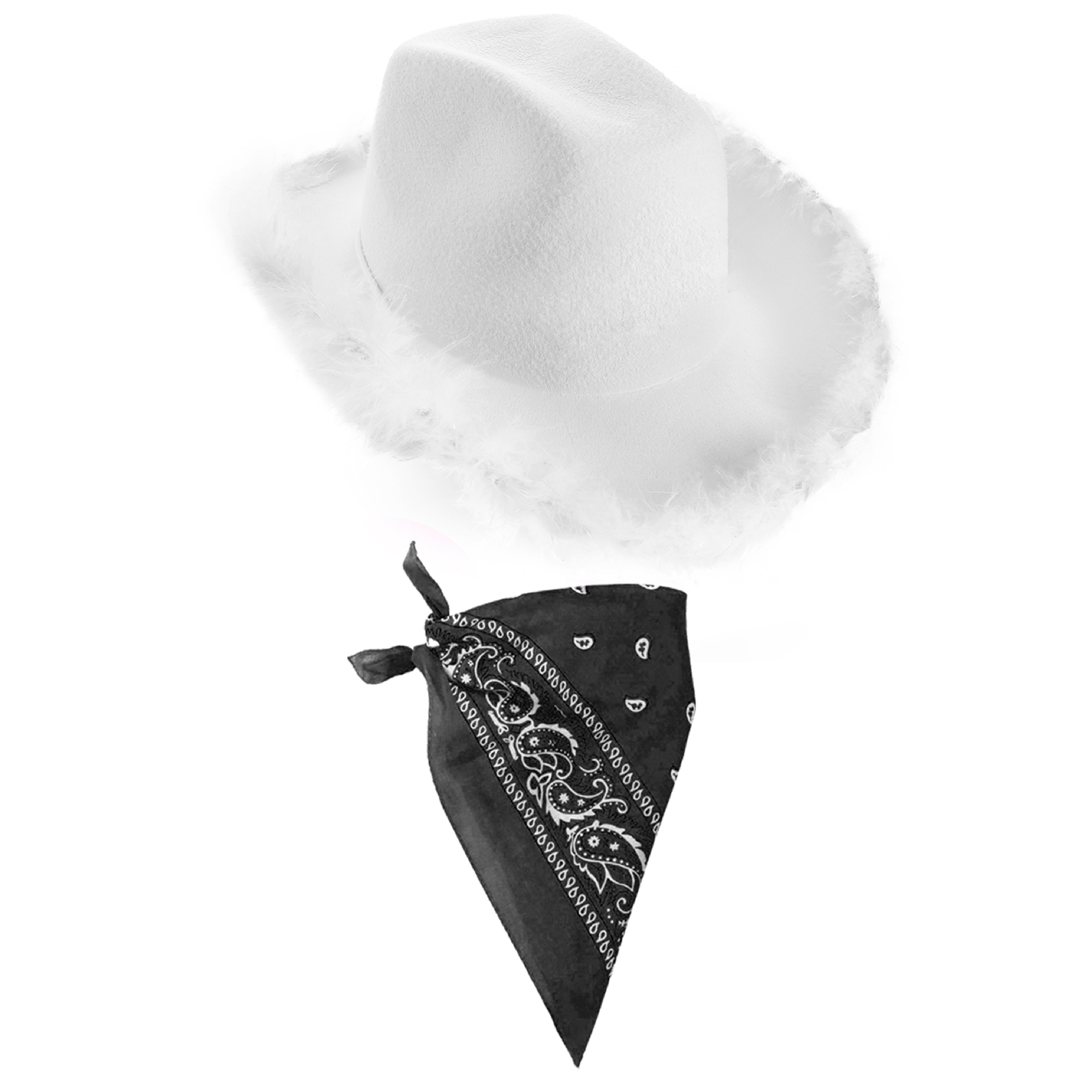 Click to view product details and reviews for White Cowboy Hat Black Bandana Pack Of 1.