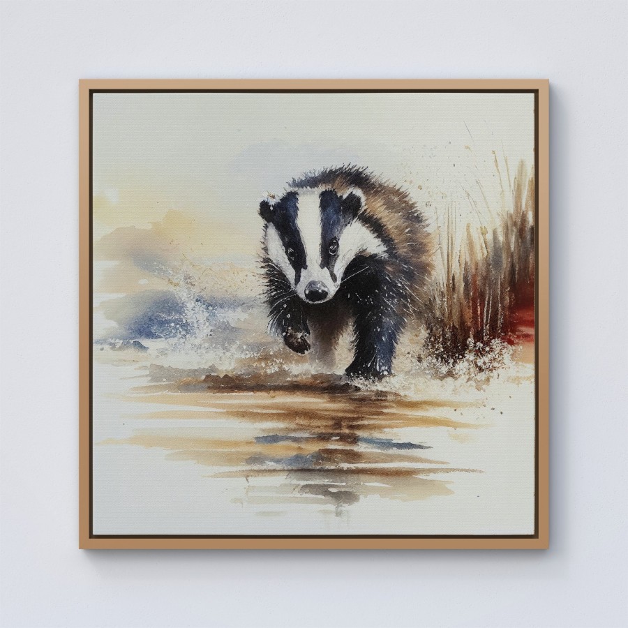 Click to view product details and reviews for Wading Badger Watercolour Framed Canvas 10 X 10 Pine.
