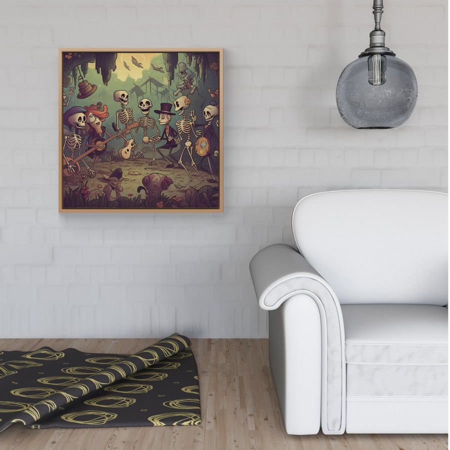 Click to view product details and reviews for Cartoonish Skeletons Having A Party Framed Canvas 30 X 30 Pine.