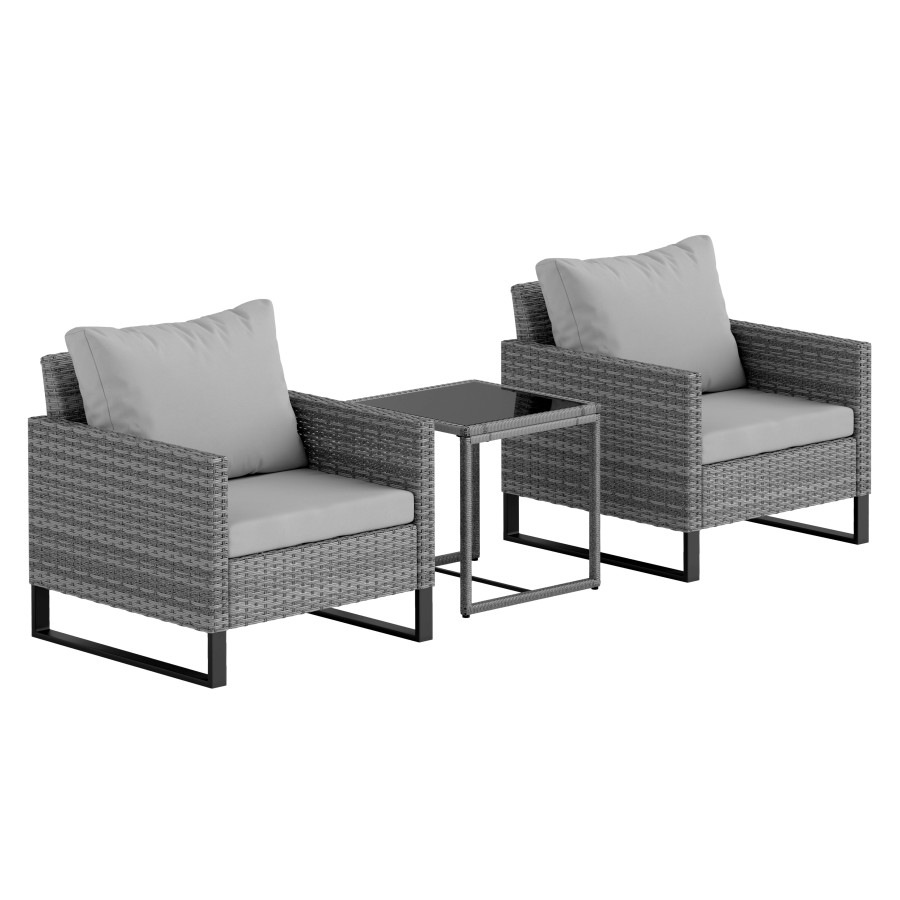Click to view product details and reviews for Outsunny 3 Pieces Rattan Bistro Set With 4 Cushions Wicker Garden Furniture Set Glass Top Coffee Table And Chairs For Outdoor Patio Balcony Terrac.