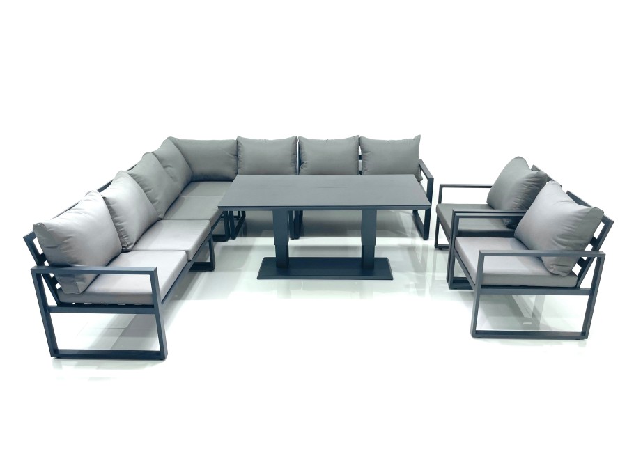 Click to view product details and reviews for Fimous 9 Seater Outdoor Aluminum Garden Furniture Set Corner Sofa 2 Chairs Adjustable Rising Lifting Dining Table Sets Dark Grey.