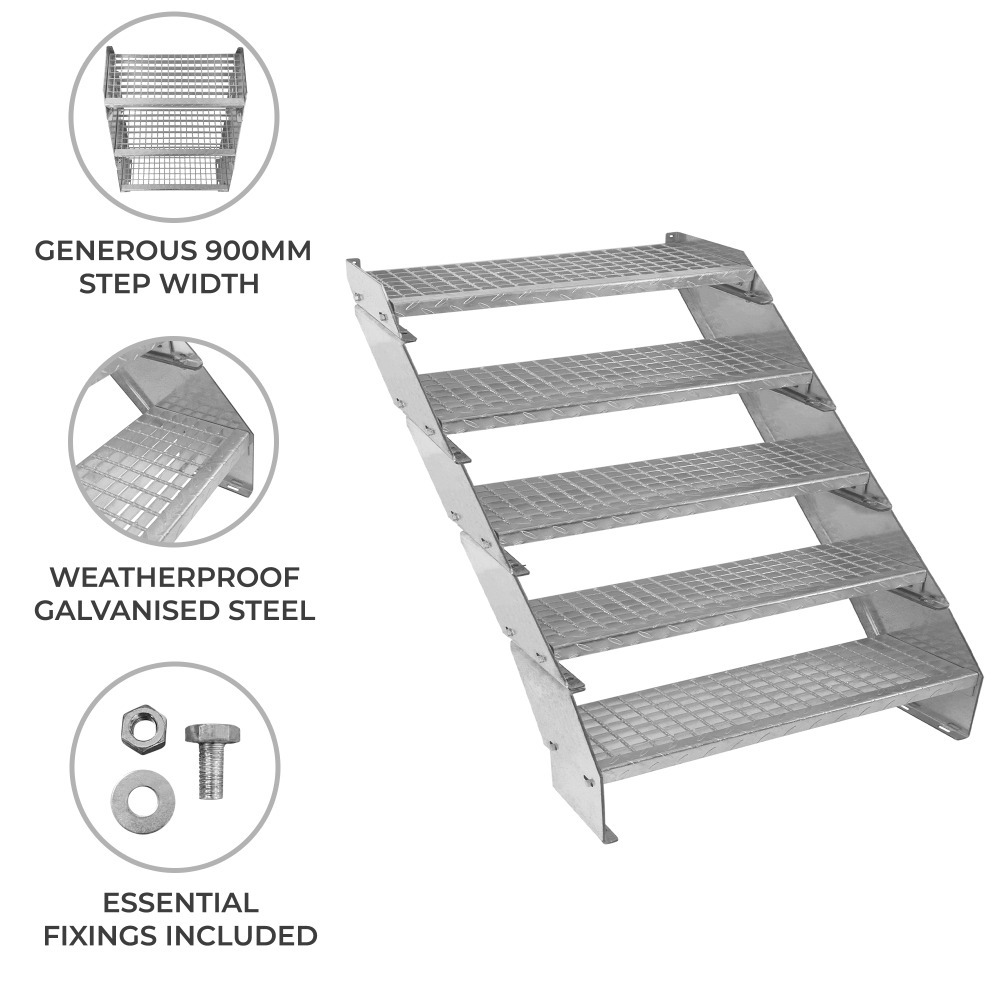 Galvanised Adjustable Steps - 5 Steps 900mm