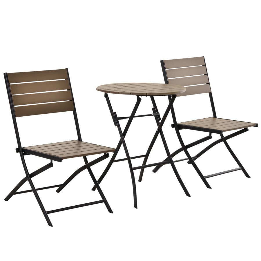 Click to view product details and reviews for Outsunny 3 Piece Outdoor Folding Patio Bistro Table And Slatted Chair Brown.
