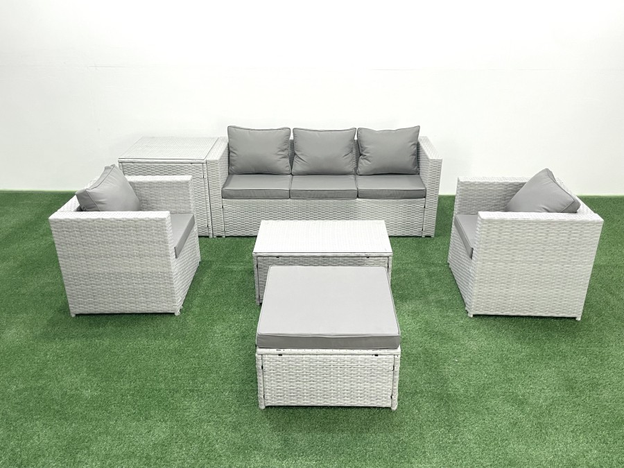 Click to view product details and reviews for Fimous Rattan Garden Furniture Set With 3 Seater Sofa 2 Chair Rectangular Coffee Table Big Footstool Side Table Light Grey Mixed 6 Seater.