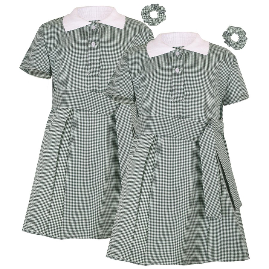 Click to view product details and reviews for Girls 2 Pack Gingham School Dress Check Belted Dresses With Matching Scrunchies 10 11 Years Green.