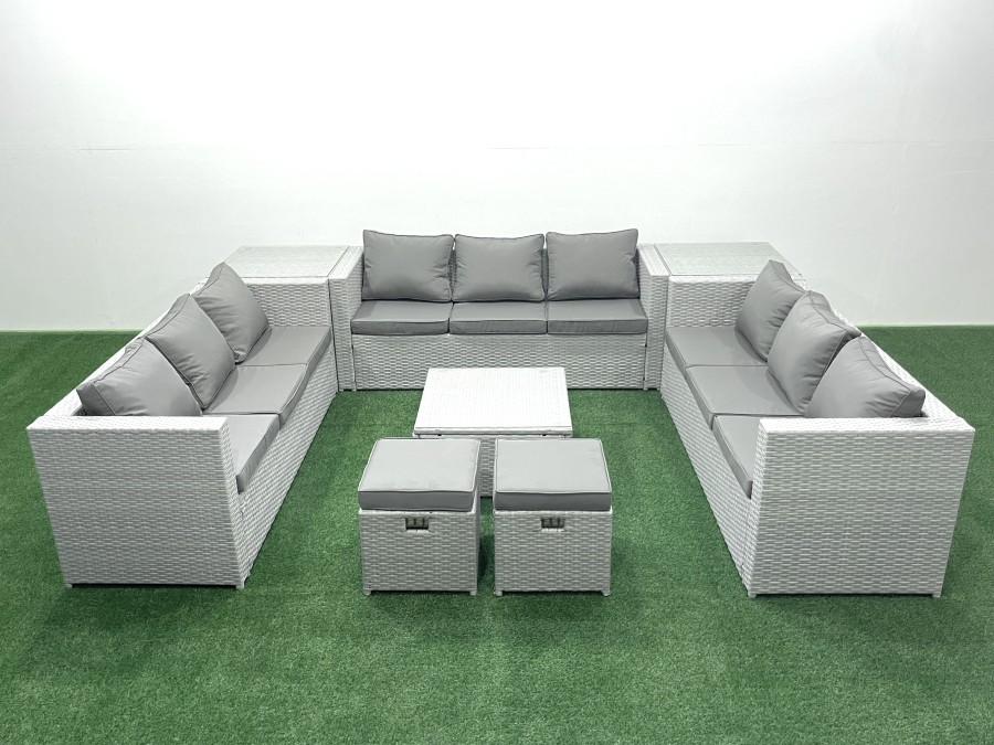 Click to view product details and reviews for Fimous Rattan Garden Outdoor Furniture Set 11 Seater Rattan Garden Sofa Set With 2 Small Footstool 2 Side Tables Light Grey Mixed.