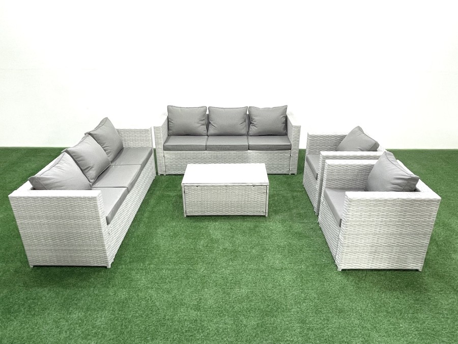Click to view product details and reviews for Fimous Outdoor Rattan Sofa Garden Furniture Set With 2 Armchairs Oblong Coffee Table Light Grey Mixed. Click to view product details and reviews for Fimous Outdoor Rattan Sofa Garden Furniture Set With 2 Armchairs Oblong Coffee Table Light Grey Mixed.