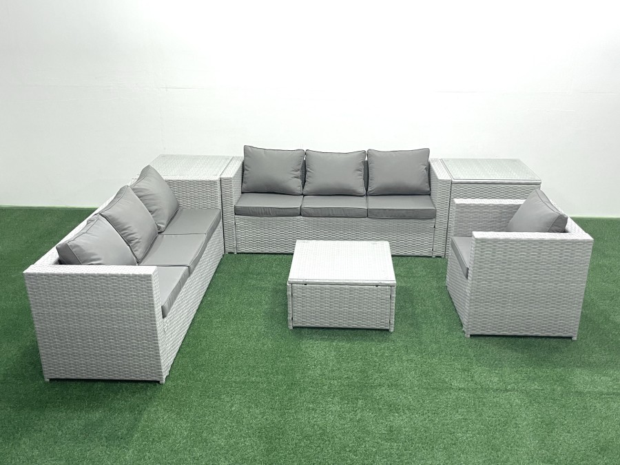 Click to view product details and reviews for Fimous Wicker Pe Rattan Sofa Garden Furniture Set With Armchair Square Coffee Table 2 Side Tables Light Grey Mixed.