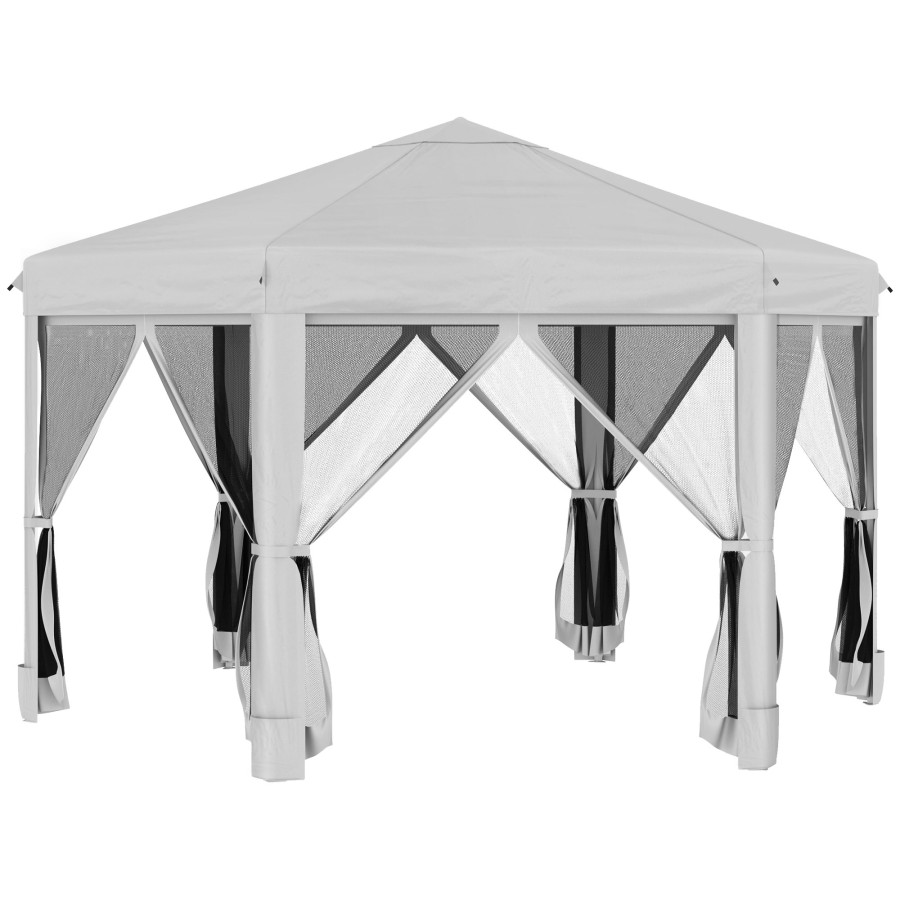 Click to view product details and reviews for Outsunny 32m Pop Up Gazebo Hexagonal Canopy Tent Outdoor Sun Protection With Mesh Sidewalls Handy Bag Light Grey.