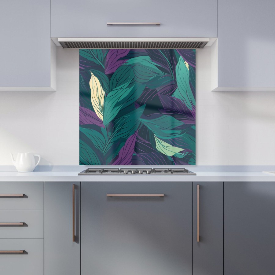 Click to view product details and reviews for Green Purple Tropical Leaves Kitchen Splashback W600mm X H600mm.