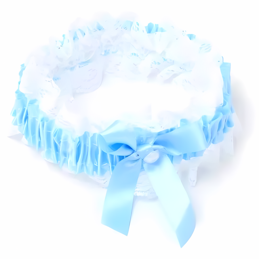 Click to view product details and reviews for Blue White Ribbon Garter With Pearl Bead And Bow.