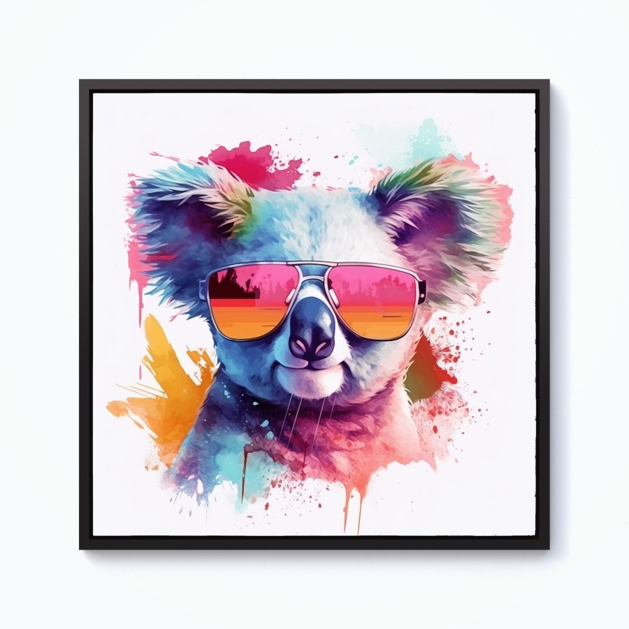 Click to view product details and reviews for Colourful Splashart Koala In Glasses Framed Canvas 10 X 10 Black.