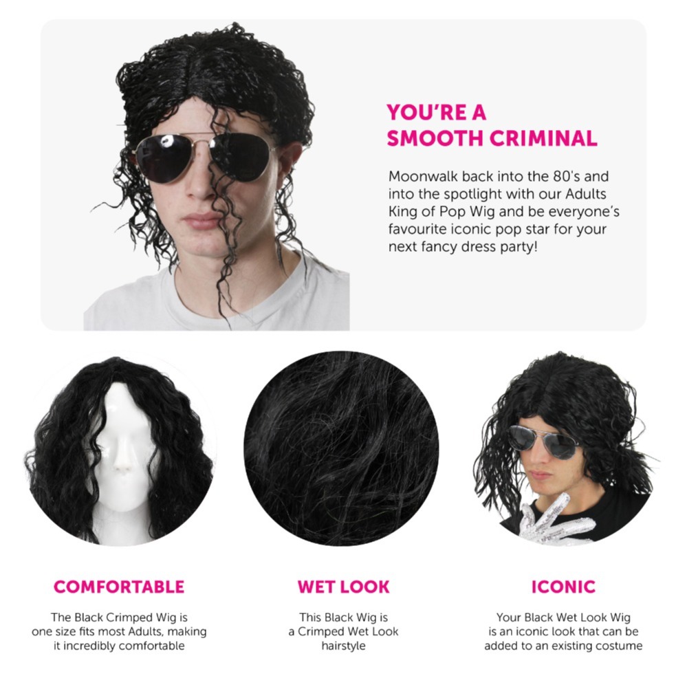 Wet Look 80's Jacko King of Pop Wig