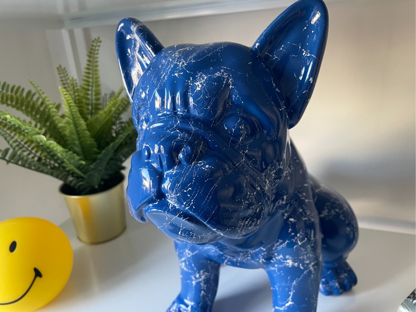 Blue Marble Graffiti Handpainted Custom Painted British Bulldog Dog Sculpture Ornament Large Art Piece Dog Statue Indoor Garden Resin