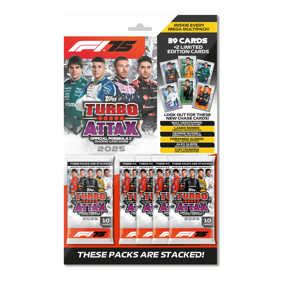 Click to view product details and reviews for Topps Turbo Attax Formula 1® 2025 Mega Multipack Contains 39 Turbo Attax Cards Plus 2 Random Limited Edition Cards.