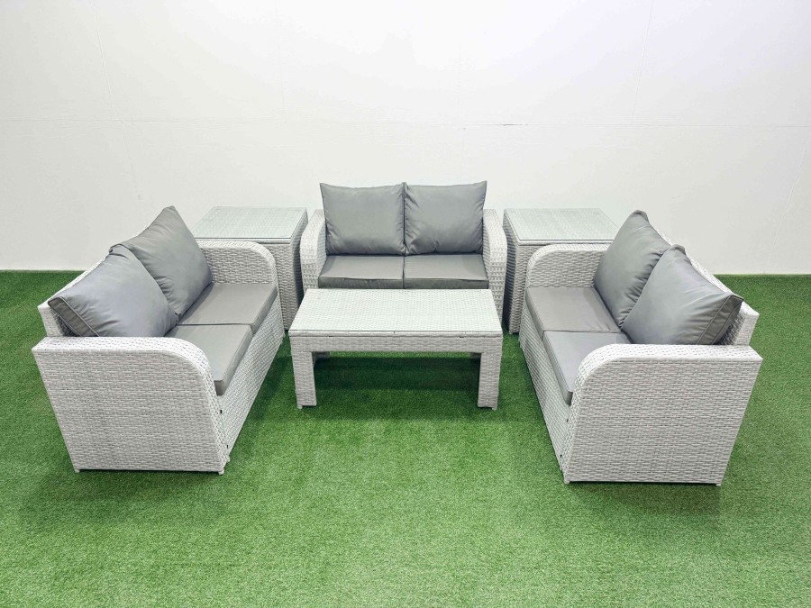 Click to view product details and reviews for Fimous 6 Seater Pe Wicker Rattan Furniture Sofa Sets With Oblong Coffee Table 2 Seater Love Sofa 2 Side Table Light Grey.
