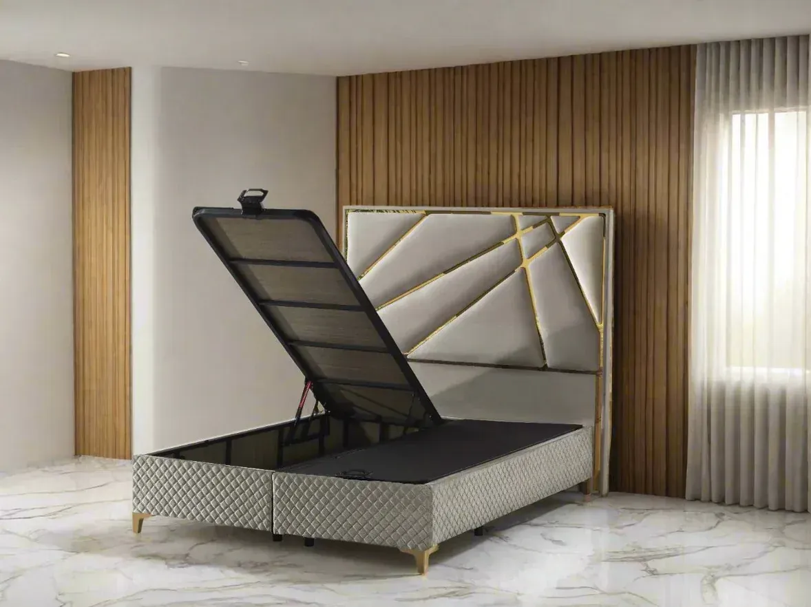 Helix headboard and base set in king size in champagne and gold detailing without mattress