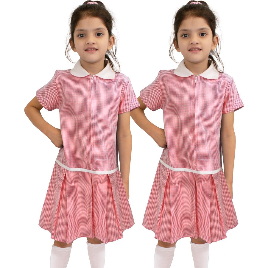 Click to view product details and reviews for Kids Girls 2 Pack Uniform School Zip Up Gingham Dress With Matching Scrunchies 10 11 Years Red.