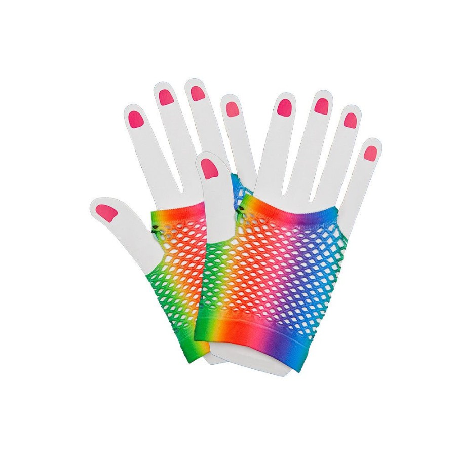 Click to view product details and reviews for 1980s Short Rainbow Multi Coloured Net Gloves.