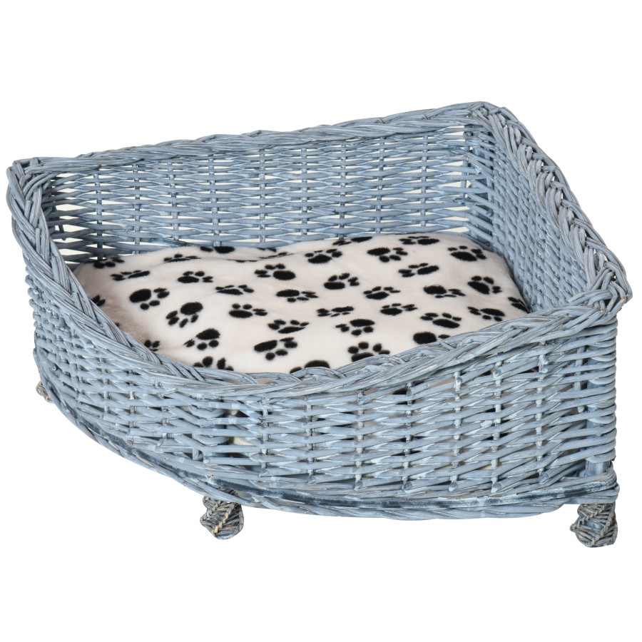 PawHut Wicker Dog Corner Basket Pet Bed Sofa w/ Soft Plush Cushion Elevated Base