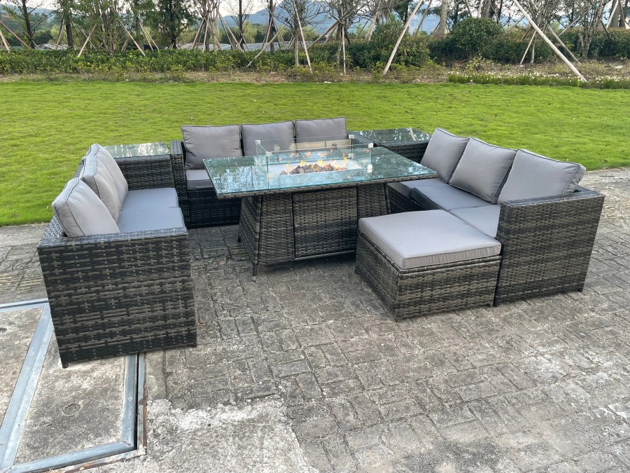 Click to view product details and reviews for Fimous U Shape Outdoor Rattan Garden Furniture Gas Fire Pit Table Sets Gas Heater Lounge Sofa Dark Grey Big Footstool 10 Seater.