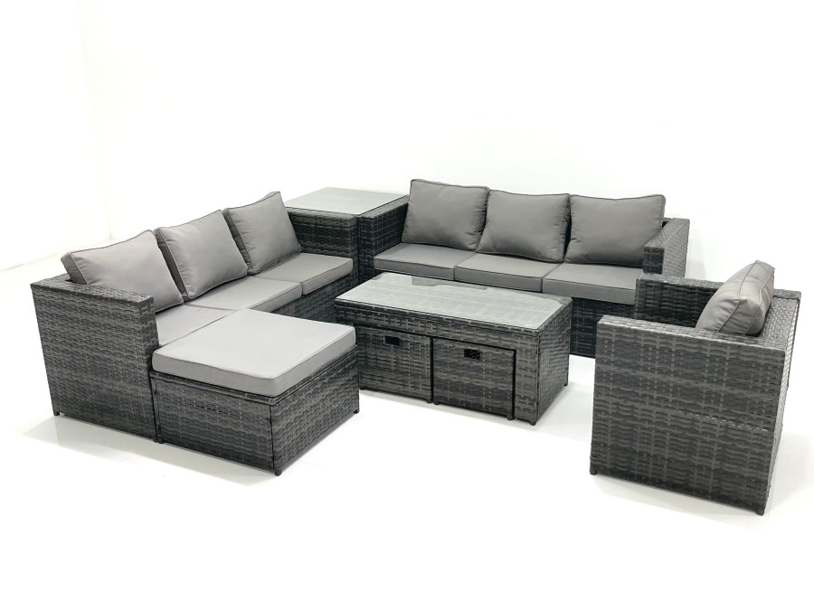 Click to view product details and reviews for Fimous Outdoor Garden Furniture Set 10 Seater Rattan Sofa Set With Coffee Table 3 Footstools Armchair Side Table Dark Grey Mixed. Click to view product details and reviews for Fimous Outdoor Garden Furniture Set 10 Seater Rattan Sofa Set With Coffee Table 3 Footstools Armchair Side Table Dark Grey Mixed.