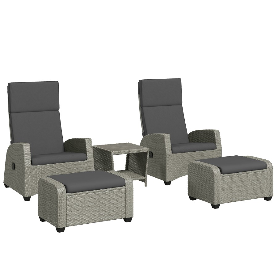 Click to view product details and reviews for Outsunny 5 Pieces Pe Rattan Garden Furniture Set Wicker Outdoor Furniture Set With Reclining Chairs Coffee Table Footstools And Thick Cushions For.
