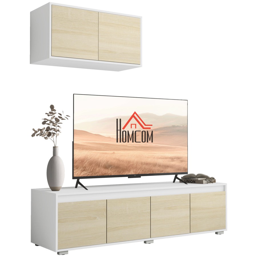 Click to view product details and reviews for Homcom Tv Cabinet Set With Wall Mounted Cupboard And Adjustable Shelves Natural.