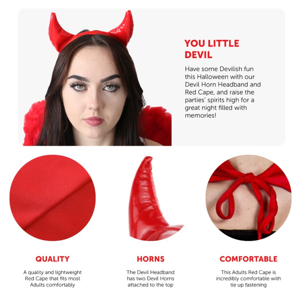 Devil Costume Set | 2 Pcs | Red Horns & Cape
