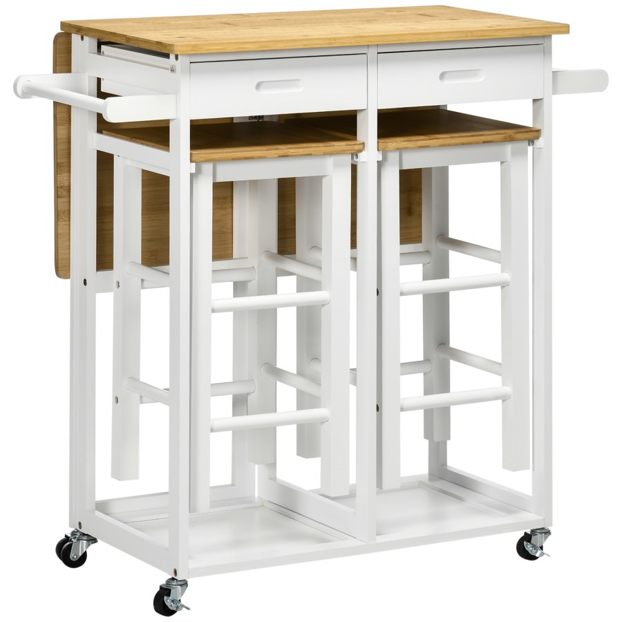 Click to view product details and reviews for Homcom Kitchen Island Set With Stools Bamboo White.