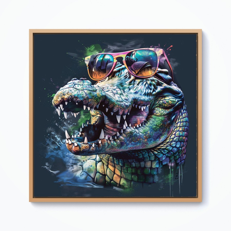 Click to view product details and reviews for Crocodile In Glasses Splashart Framed Canvas 10 X 10 Pine.