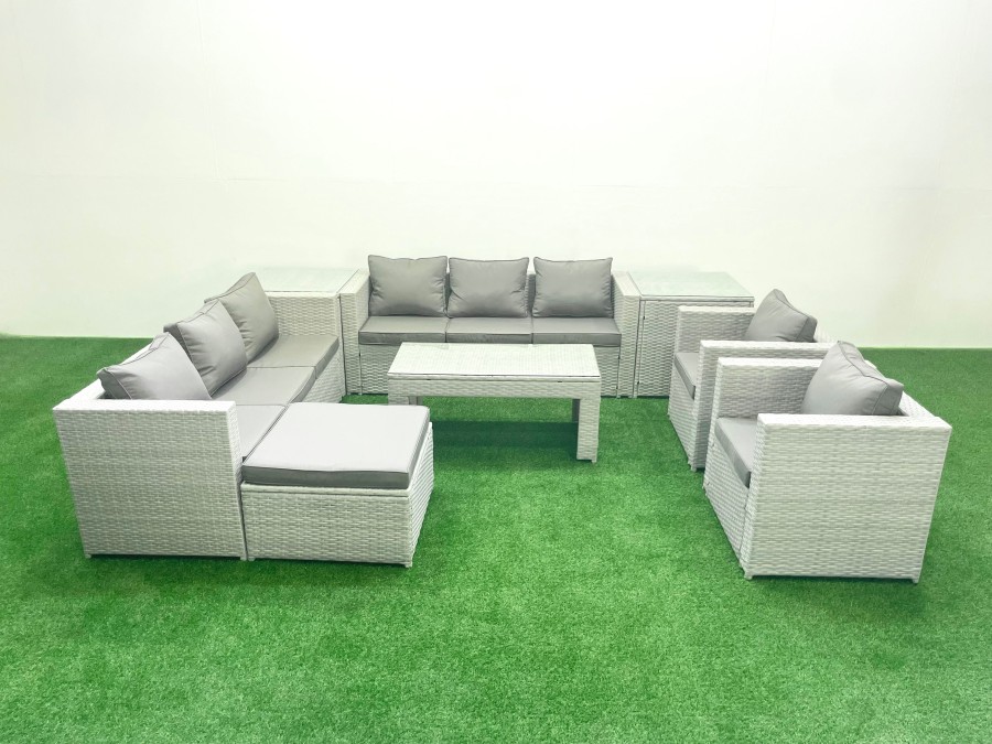 Click to view product details and reviews for Fimous Outdoor Garden Furniture Rattan Sofa Set With 2 Armchairs Oblong Coffee Table Big Footstool 2 Side Tables Light Grey Mixed. Click to view product details and reviews for Fimous Outdoor Garden Furniture Rattan Sofa Set With 2 Armchairs Oblong Coffee Table Big Footstool 2 Side Tables Light Grey Mixed.