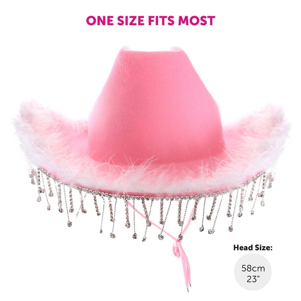 Pink Cowboy Hat with Diamantes & Marabou Trim