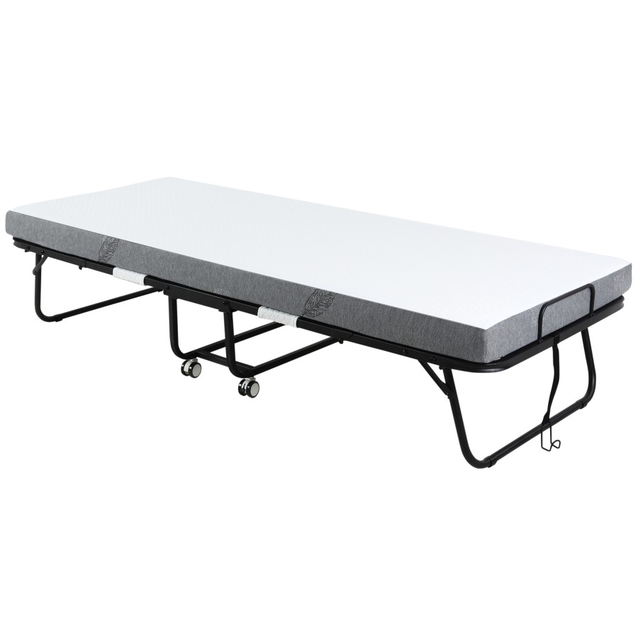 Click to view product details and reviews for Homcom Folding Bed With 10cm Mattress Portable Foldable Guest Bed With Sturdy Metal Frame On Wheels.
