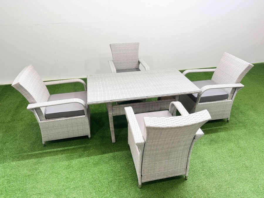 Click to view product details and reviews for Fimous Rattan Garden Furniture Set With Rectangular Dining Table And Dining Chairs 4 Seater Light Grey Mixed.