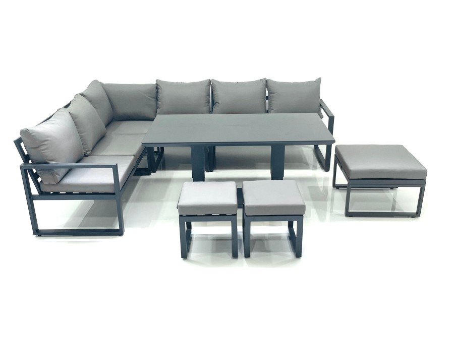 Click to view product details and reviews for Fimous Aluminum Outdoor Garden Furniture Set Corner Sofa 3 Footstools Adjustable Rising Lifting Dining Table Sets Dark Grey.
