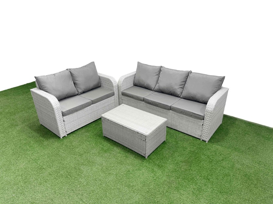 Click to view product details and reviews for Fimous 5 Seater Pe Rattan Wicker Garden Furniture Patio Conservatory Sofa Set With Rectangular Coffee Table 3 Seater Sofa Love Sofa.