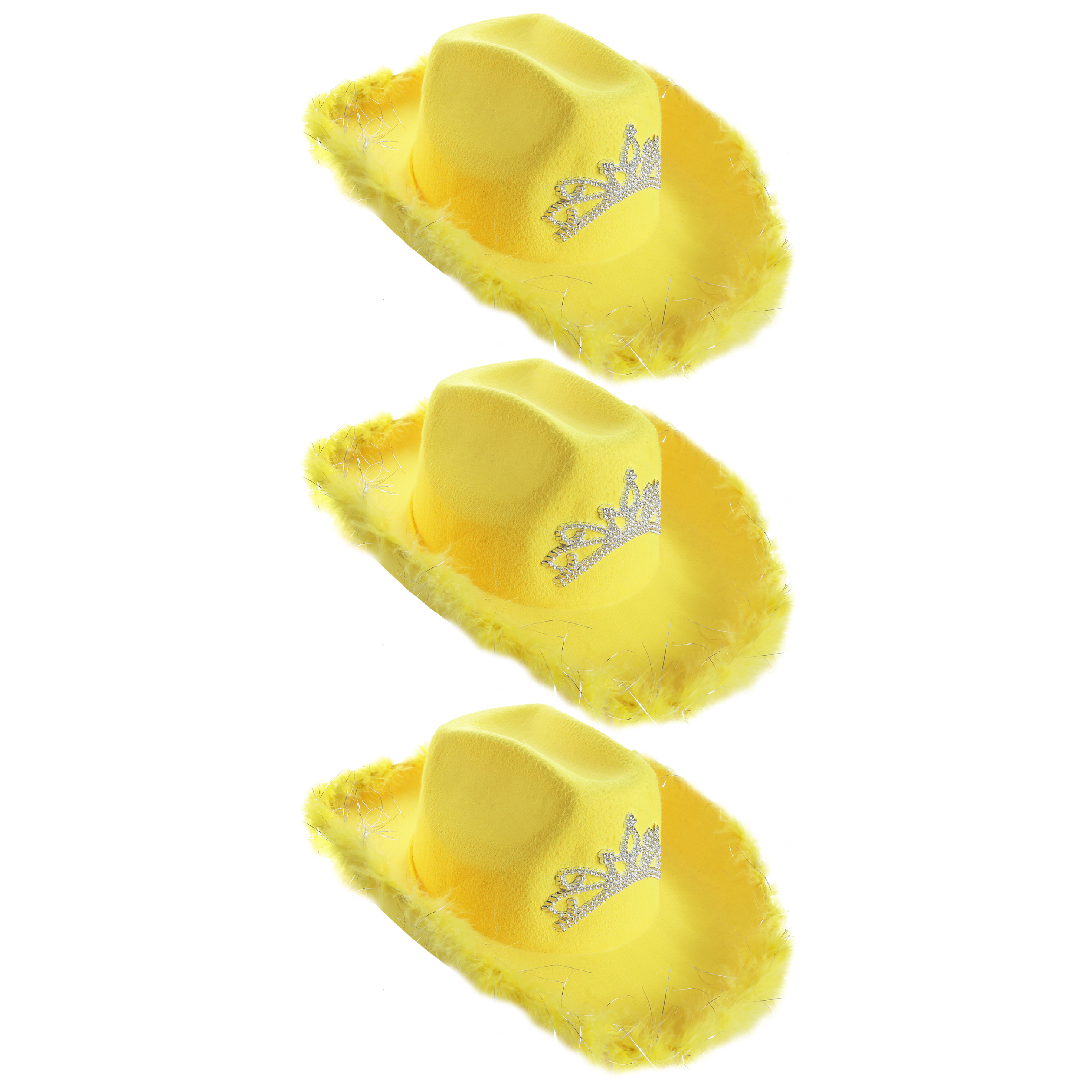 Click to view product details and reviews for Yellow Tiara Cowgirl Hat With Marabou Trim Pack Of 3.