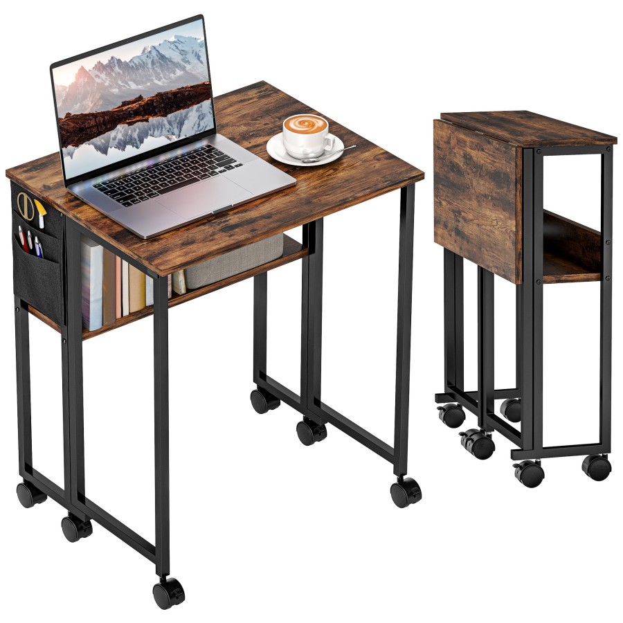 Click to view product details and reviews for Homcom Folding Desk With Storage Shelf And Bag 63 Cm Foldable Computer Desk For Small Spaces Space Saving Writing Table On Wheels For Home Office B.