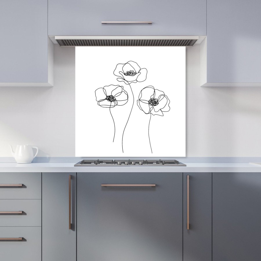 Click to view product details and reviews for Monochrome Line Drawn Poppies Kitchen Splashback W600mm X H600mm.