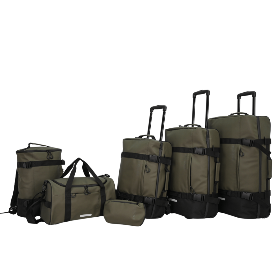 Safari 6 Piece Travel Luggage Set Soft Suitcase Duffle Wash Bag Olive