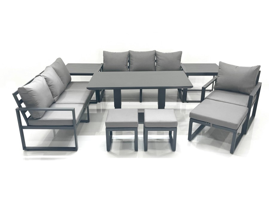 Click to view product details and reviews for Fimous Outdoor Garden Furniture Set Aluminium Lounge Sofa Adjustable Rising Lifting Dining Table Sets With 3 Footstools 2 Side Tables Dark Grey.