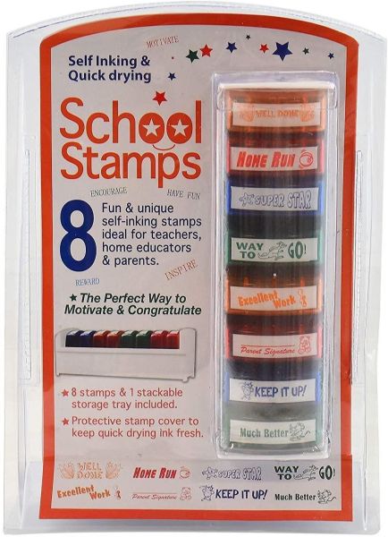 8PK Business Office School Teacher Stamps Self Inking Drying Ink Stationary