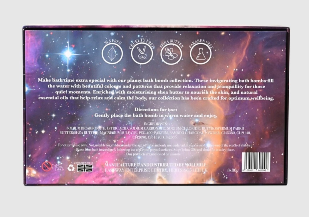 Luxury Planet Themed Bath Bomb Gift Set. Pack of 8 Luxury Bath Bombs enriched with shea Butter and Natural Essential Oils