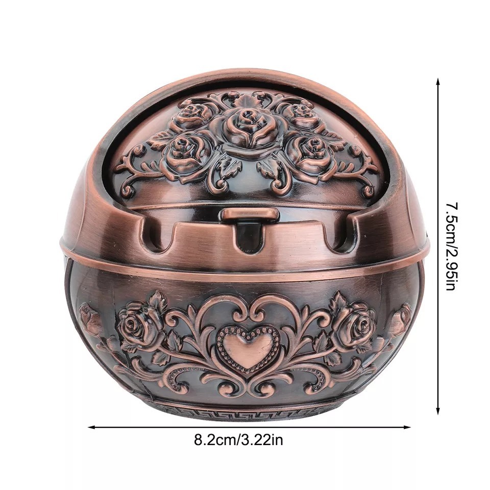 Retro Decorative Ashtray With Lid To Prevent Flying Ash Carved Ashtray