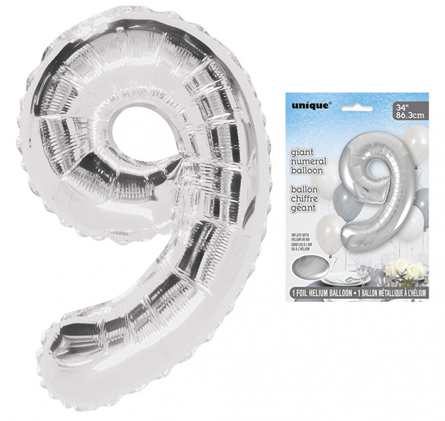Click to view product details and reviews for 9 Silver Giant Numeral Balloon.