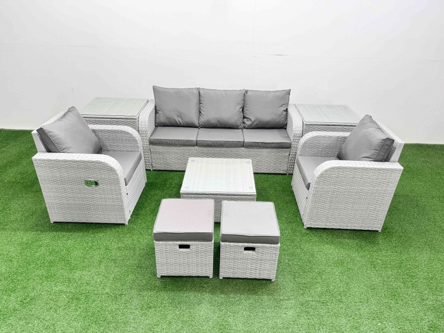 Click to view product details and reviews for Fimous Pe Rattan Garden Furniture Set Reclining Chair Sofa Lounge Sofa Set Square Coffee Table 2 Side Table 2 Small Stools Light Grey. Click to view product details and reviews for Fimous Pe Rattan Garden Furniture Set Reclining Chair Sofa Lounge Sofa Set Square Coffee Table 2 Side Table 2 Small Stools Light Grey.