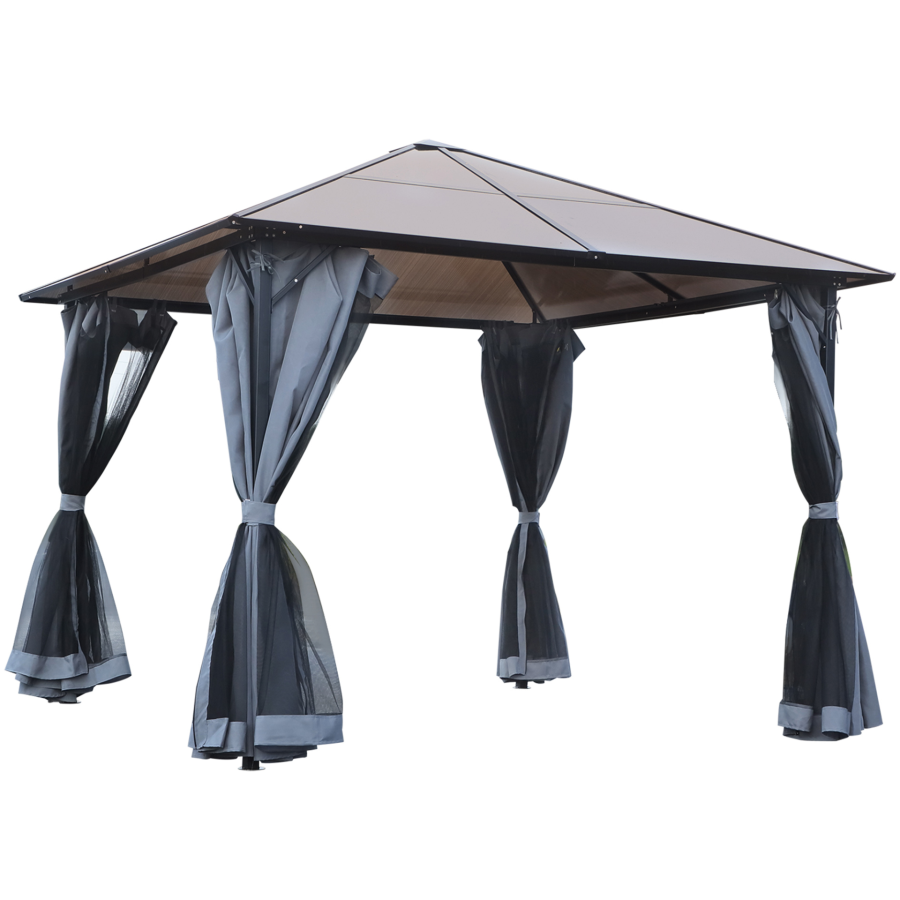 Click to view product details and reviews for Outsunny 4 X 3m Garden Aluminium Gazebo Hardtop Roof Canopy Marquee Party Tent Patio Outdoor Shelter With Mesh Curtains Side Walls Grey.