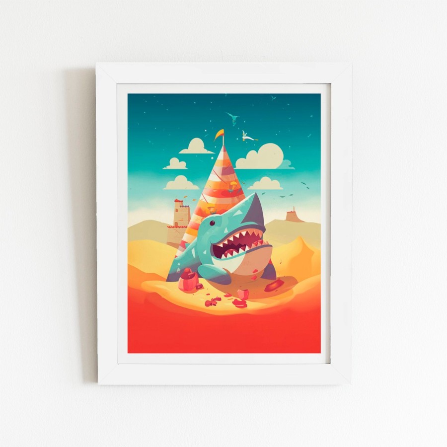 Click to view product details and reviews for Shark On A Beach Holiday Art Prints 24 X 36 White Frame.
